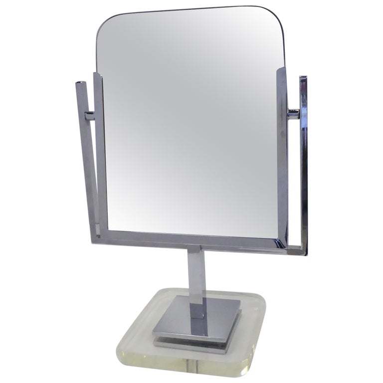 Chrome and Lucite Mid-Century Modern Vanity Mirror by Charles Hollis Jones 1960s For Sale