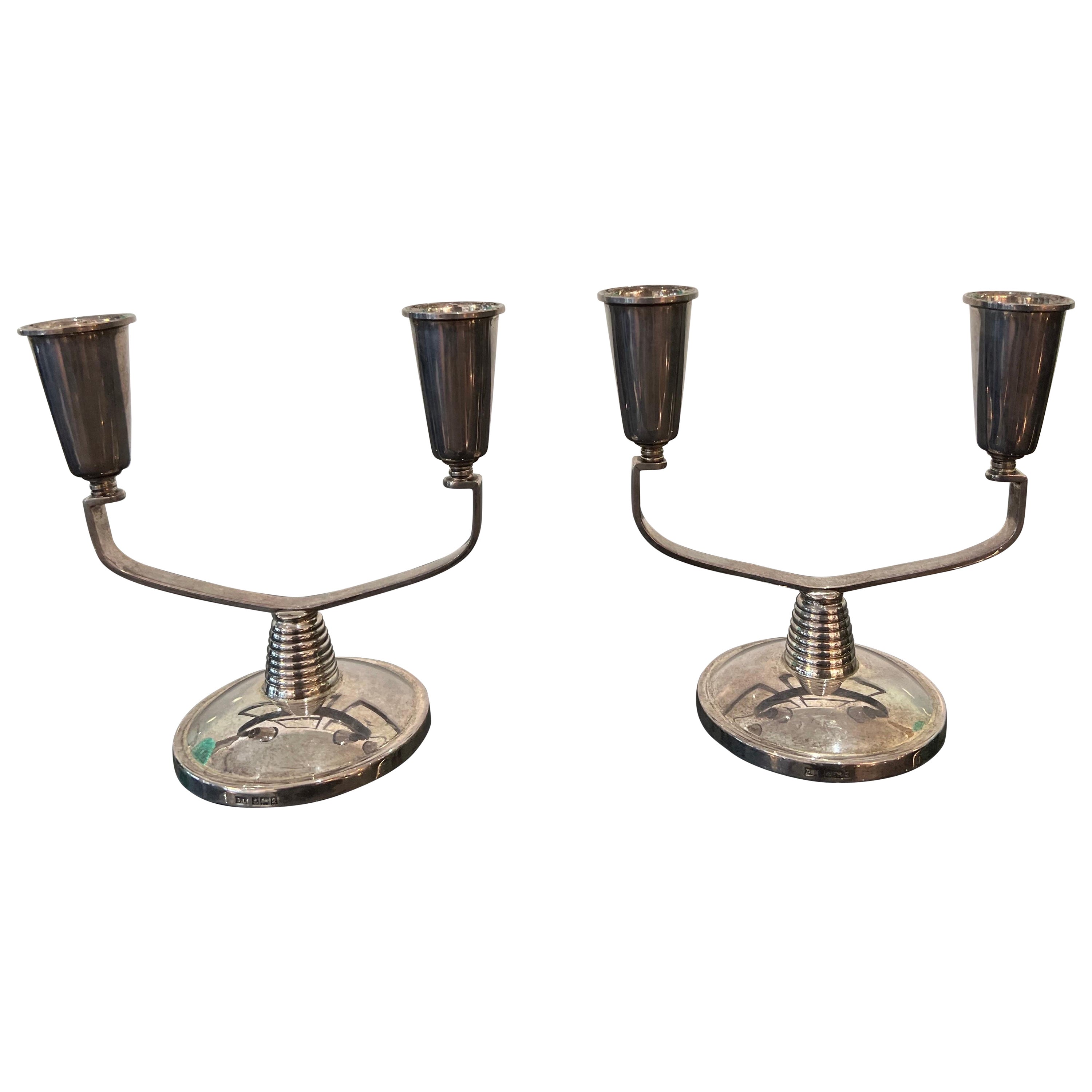 Pair of Sterling Silver Candlesticks by David Lawrence For Sale