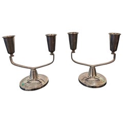 Retro Pair of Sterling Silver Candlesticks by David Lawrence