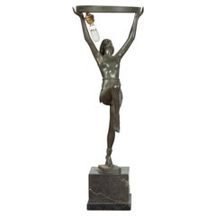 Vintage Art Deco Style Lost Wax Cast Bronze Table Lamp Depicting a Young Dancer