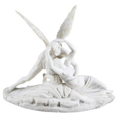 Sculpture ancienne d'amoureux en marbre de Carrare d'après Canova, 19ème siècle