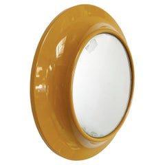 Italian Modern Round Yellow Ocher Plastic Mirror, 1980s