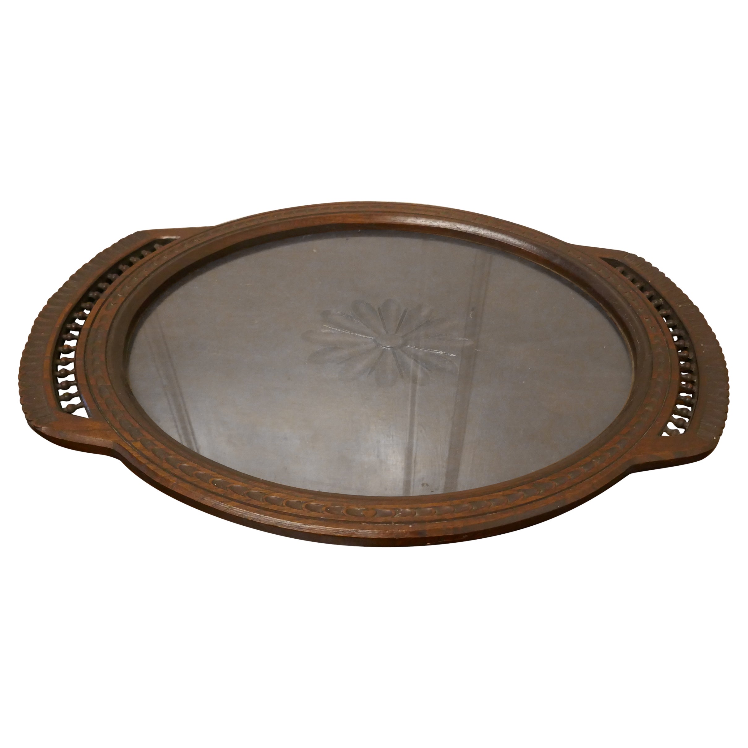 Oval Carved Oak Breton Country Tray For Sale