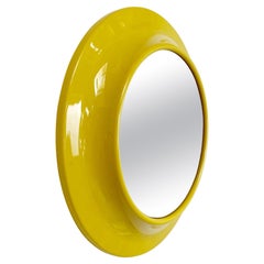 Miroir rond moderne italien en plastique jaune, années 1980