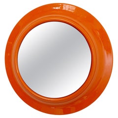 Italian Modern Round Orange Plastic Mirror, 1980s