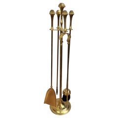 Italian Four-Piece Brass Vintage Fireplace Fire Tool Set with Stand