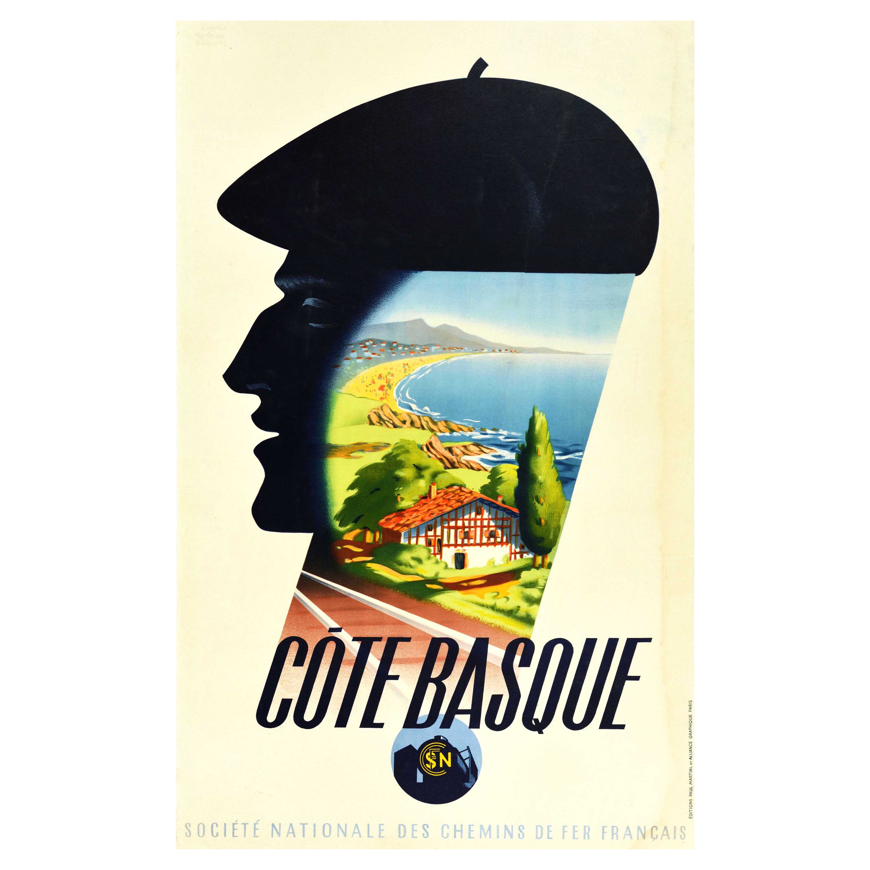 Original Vintage Poster For Cote Basque Coast SNCF French Railway Travel Design