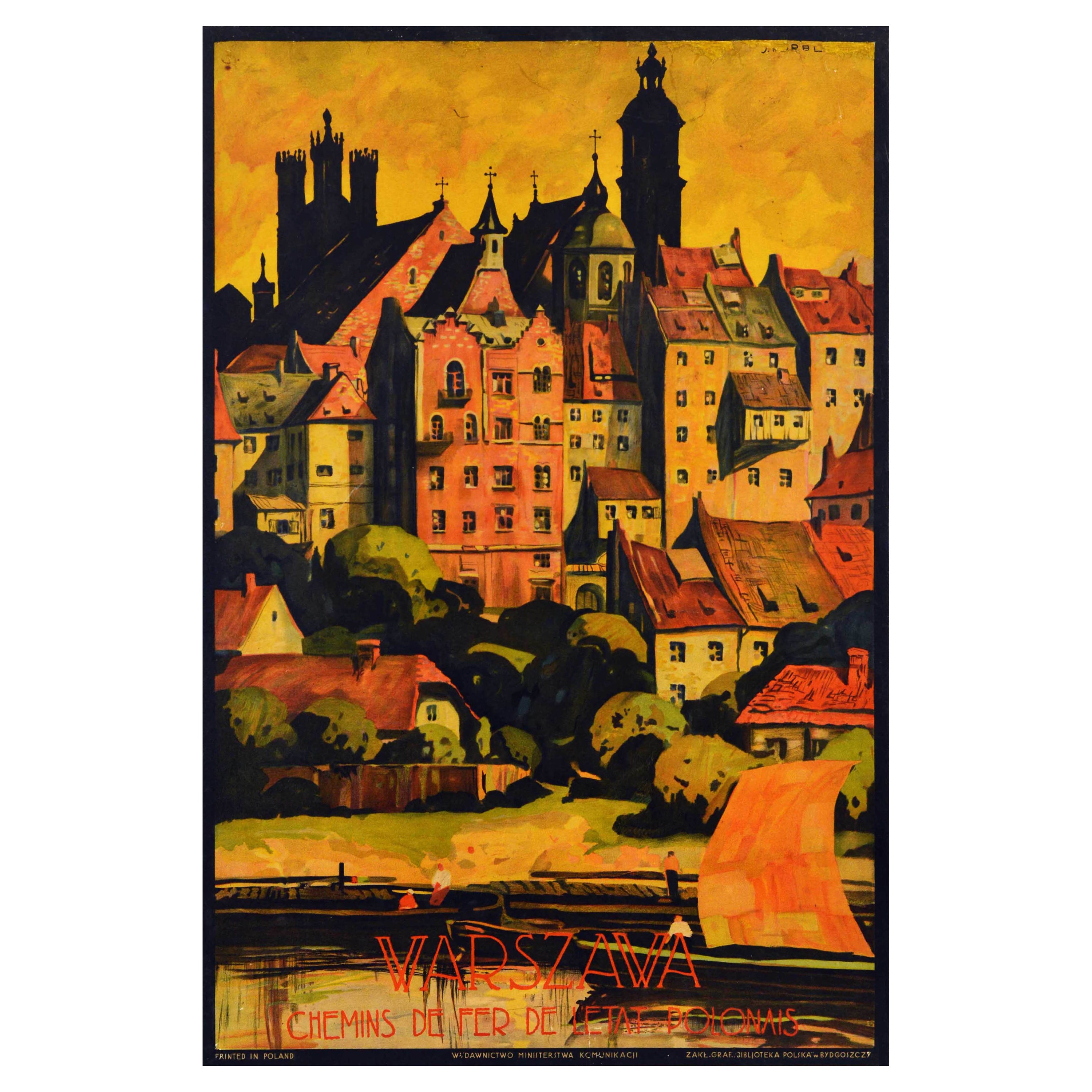 Original Antique Travel Poster Warszawa Warsaw Polish State Railways City Art For Sale