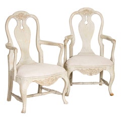 Antikes Paar grau bemalte schwedische Sessel aus dem späten 19. Jahrhundert
