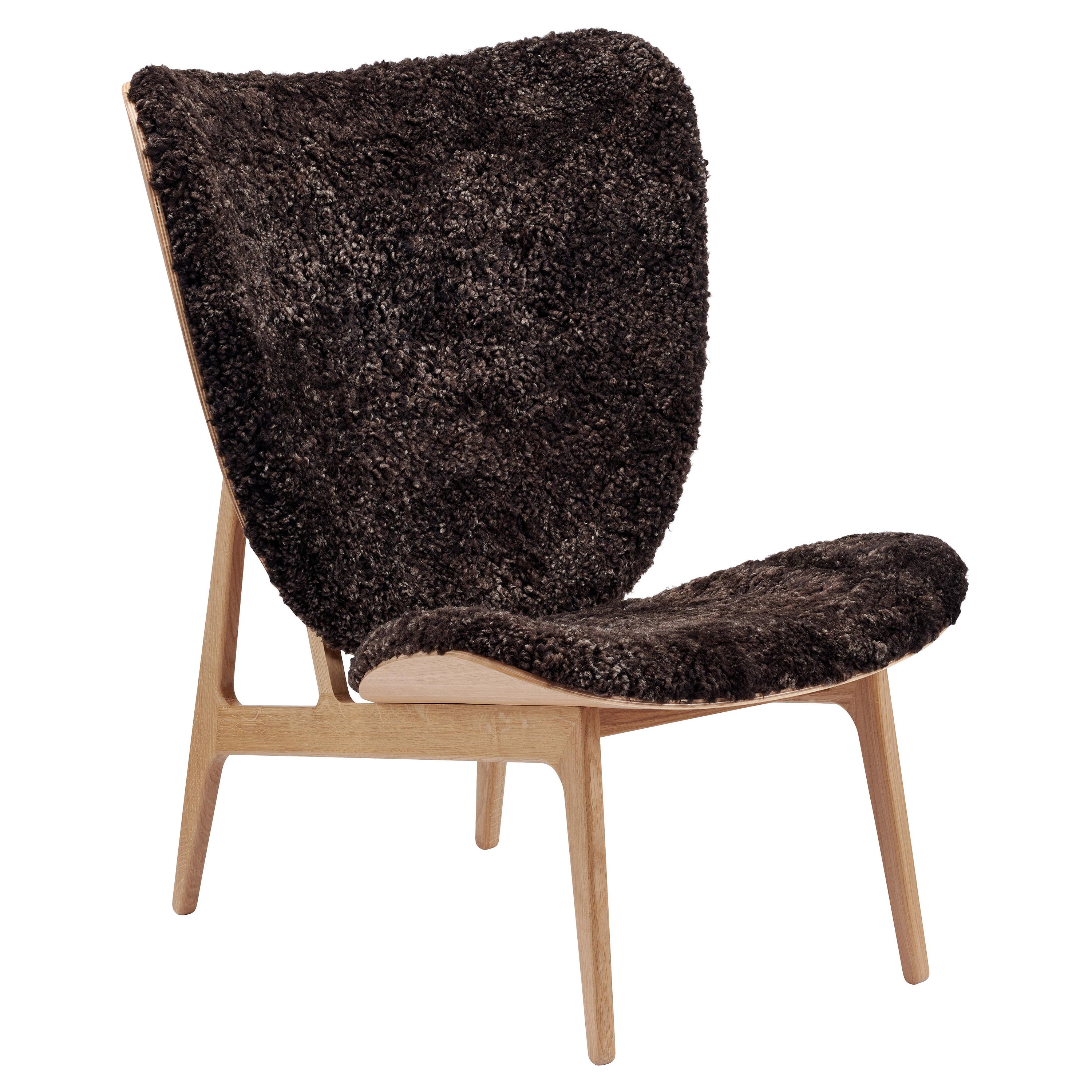 'Elephant' Wooden Lounge Chair by Norr11, Natural Oak, Sheepskin For Sale