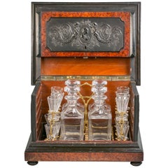 Antique Fine English Yew and Boxwood Tantalus Bar Set, circa 1875