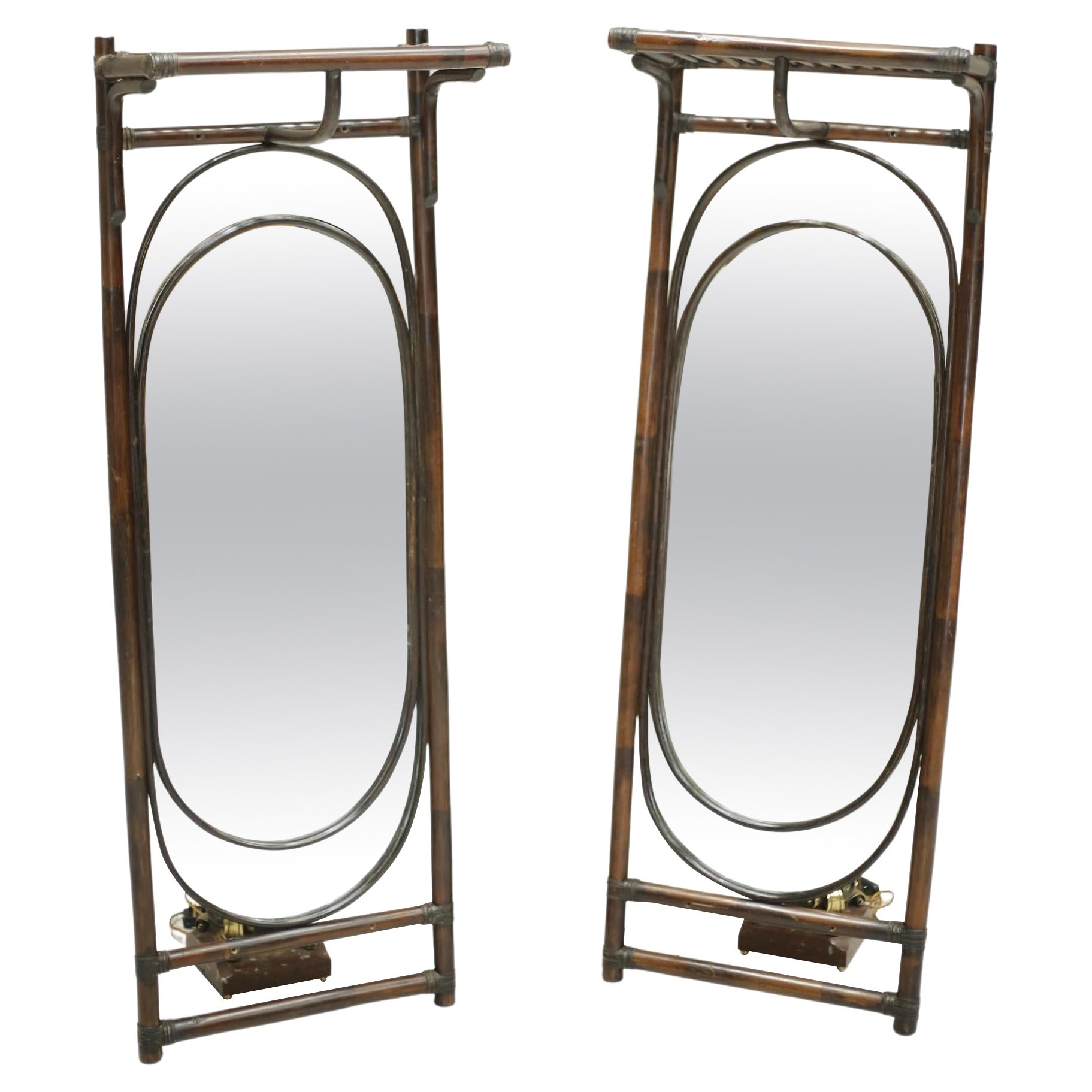 Pair of Mid 20th Century Bamboo Mirrors with Luggage Shelf For Sale at  1stDibs