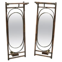 Pair of Mid 20th Century Bamboo Mirrors with Luggage Shelf