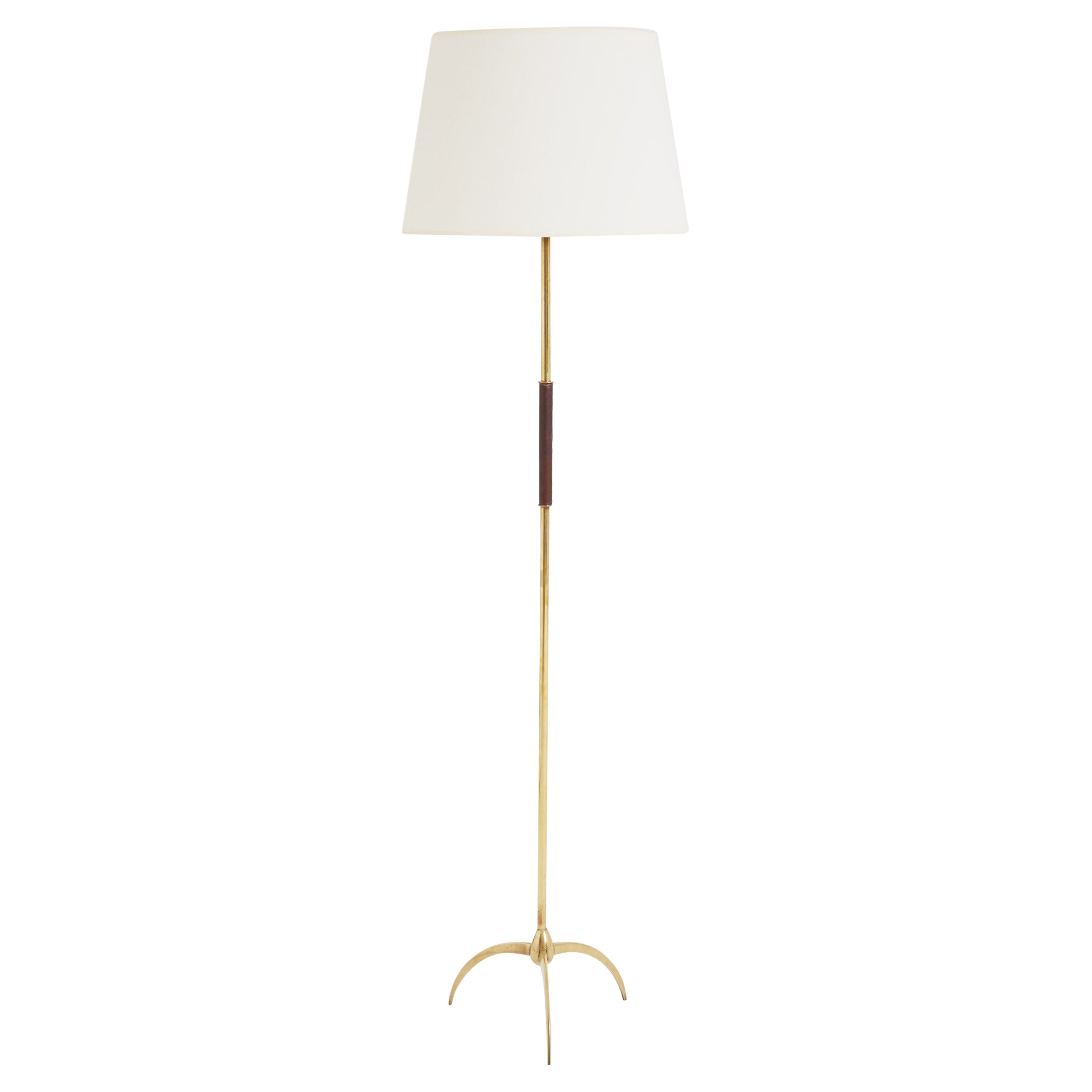 Mid-Century Brass and Leather Floor Lamp
