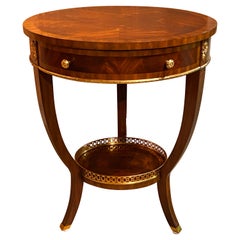 Maitland-Smith Mahogany Round One Drawer Drum Table with Gallery