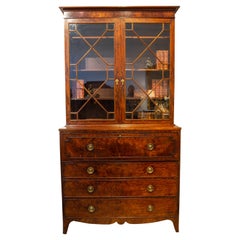 Fine Regency 19th C Flame Mahogany Drop Front Secretary