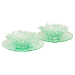 Murano Textured Mint Glass Leaf Bowl and Plate Set of Two