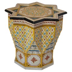 Hand Painted Yellow Moroccan Side Table Moorish Style