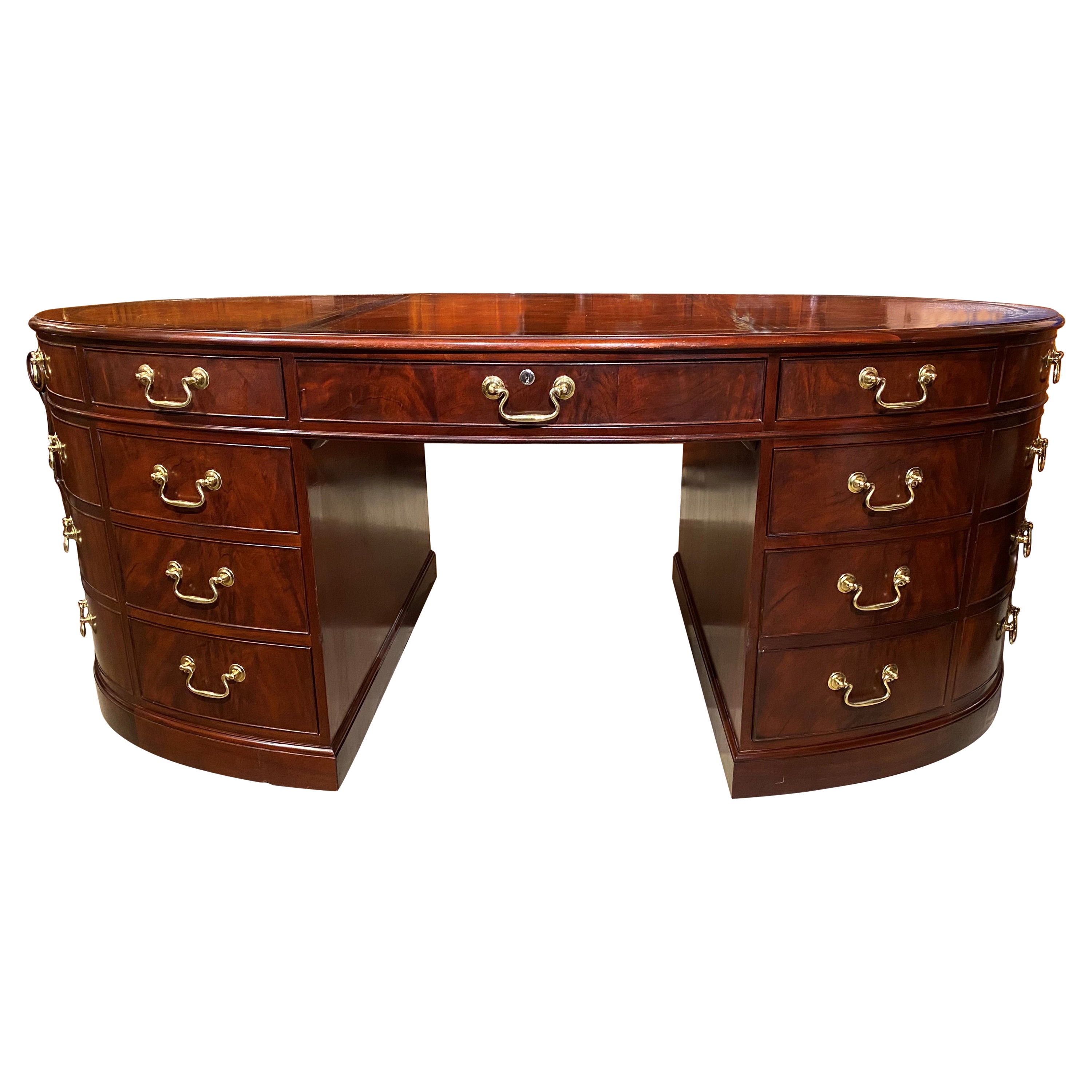 Exceptional Baker Furniture Oval Mahogany Leather Top Partners Desk