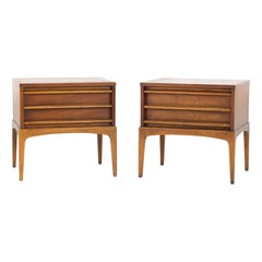 Vintage Paul McCobb Style Lane Rhythm Mid Century 2 Drawer Nightstands, Pair