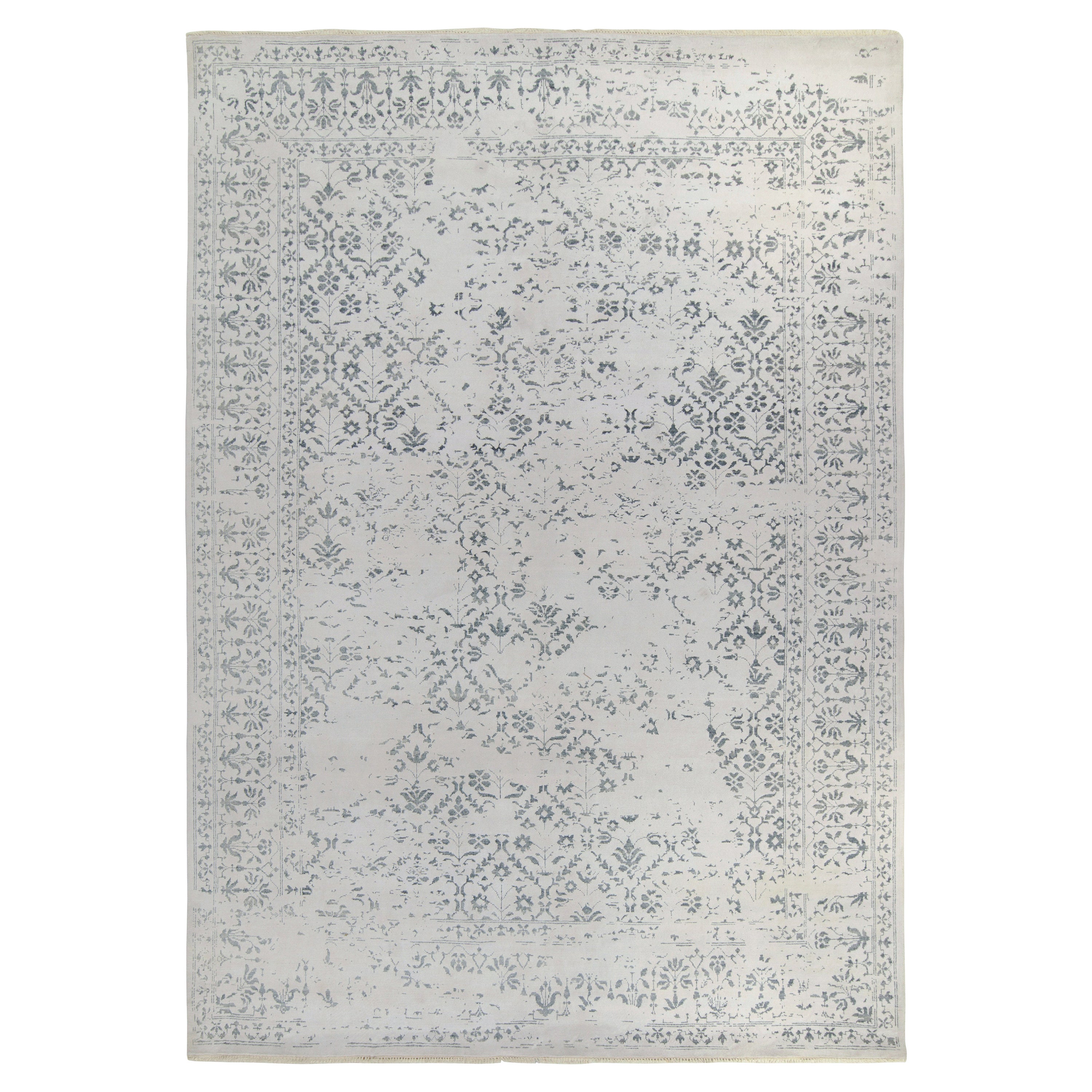 Rug & Kilim’s Modern Rug in Gray and Blue Floral Patterns For Sale