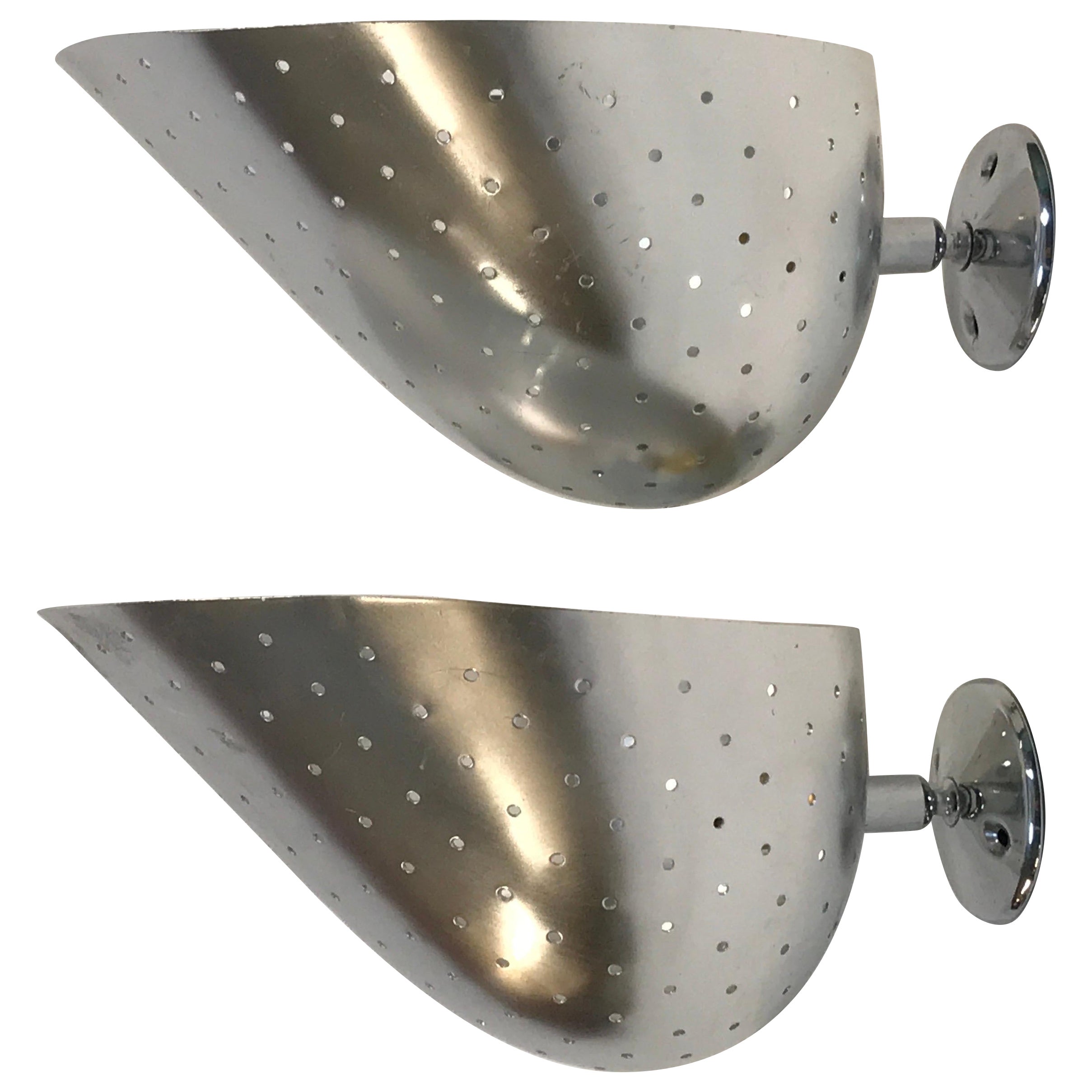 Pair of 1950’s Perforated Spun Aluminium English Sconces by Courtney Pope