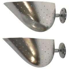Pair of 1950’s Perforated Spun Aluminium English Sconces by Courtney Pope