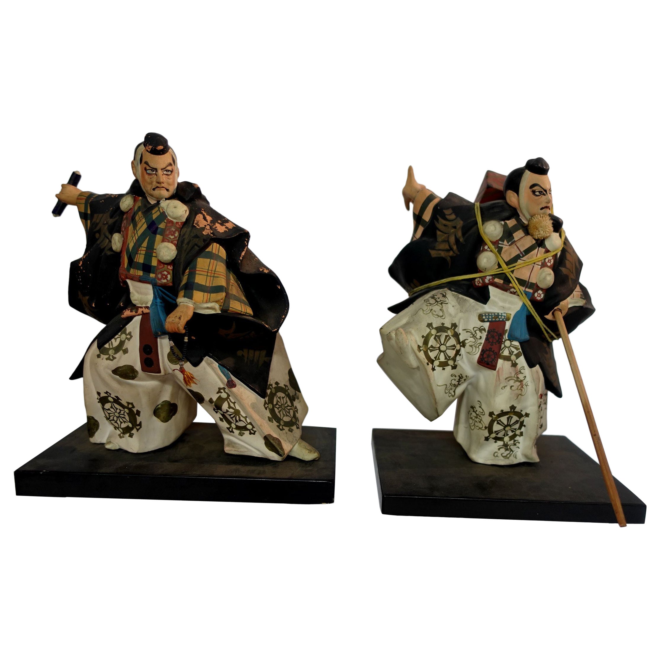Figures japonaises en plâtre de Samurai du XIXe siècle