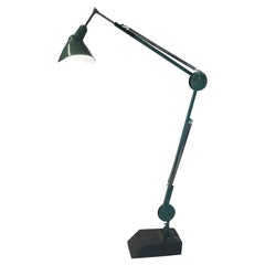 1960s Green Enamel Articulating Industrial Floor Lamp With 1930’s Benjamin Shade