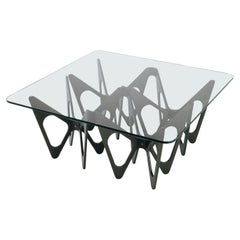 Petite table papillon Zanotta avec plateau en verre et chêne noir par Alexander Taylor