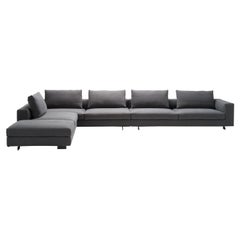 Modulares Sofa von Zanotta Scott aus grauem Teatro-Stoff mit vernickelten schwarzen Füßen