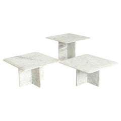 Set of Three Square Marble Coffee Tables, 1980s