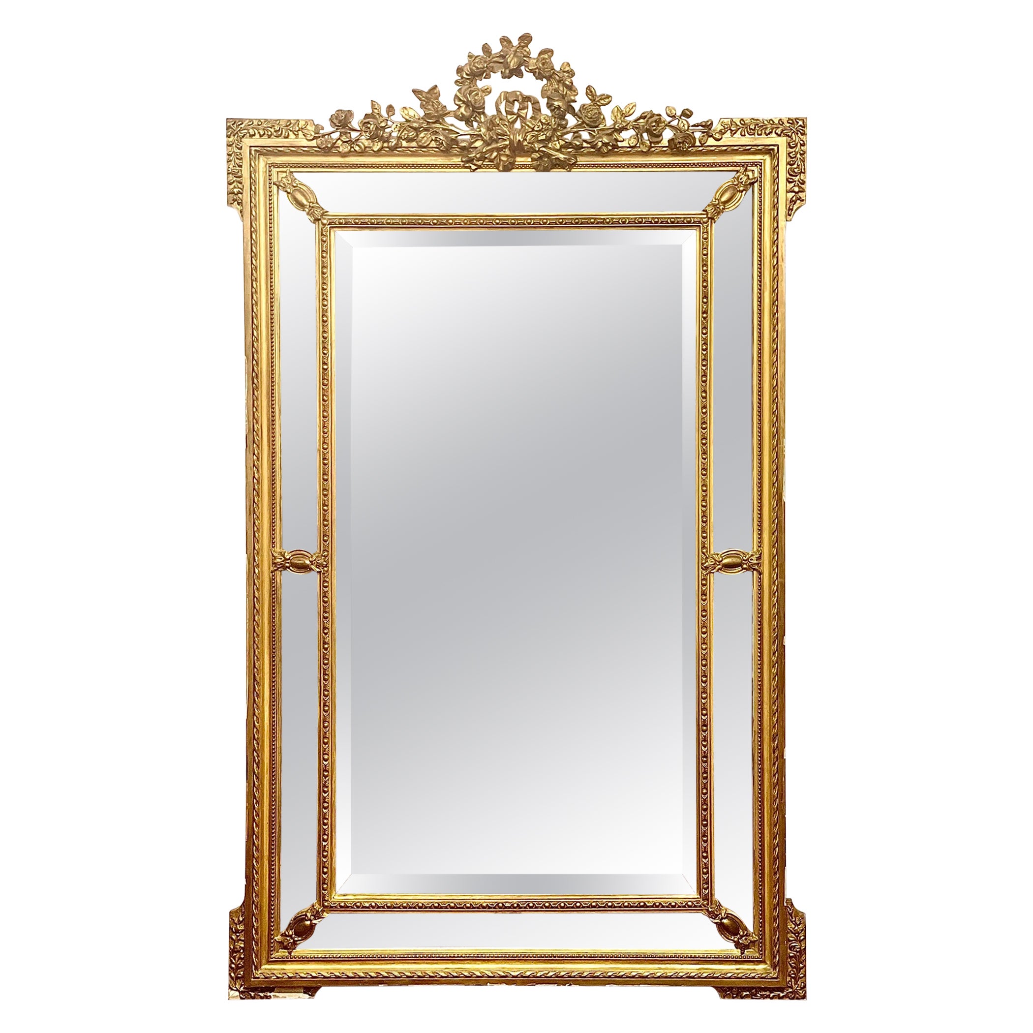 Napoleon III Period Giltwood Beveled Mirror with Parecloses