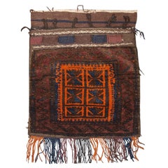 Vintage Old Afghan Baluch Saddle Bag, with Plain Weave Back
