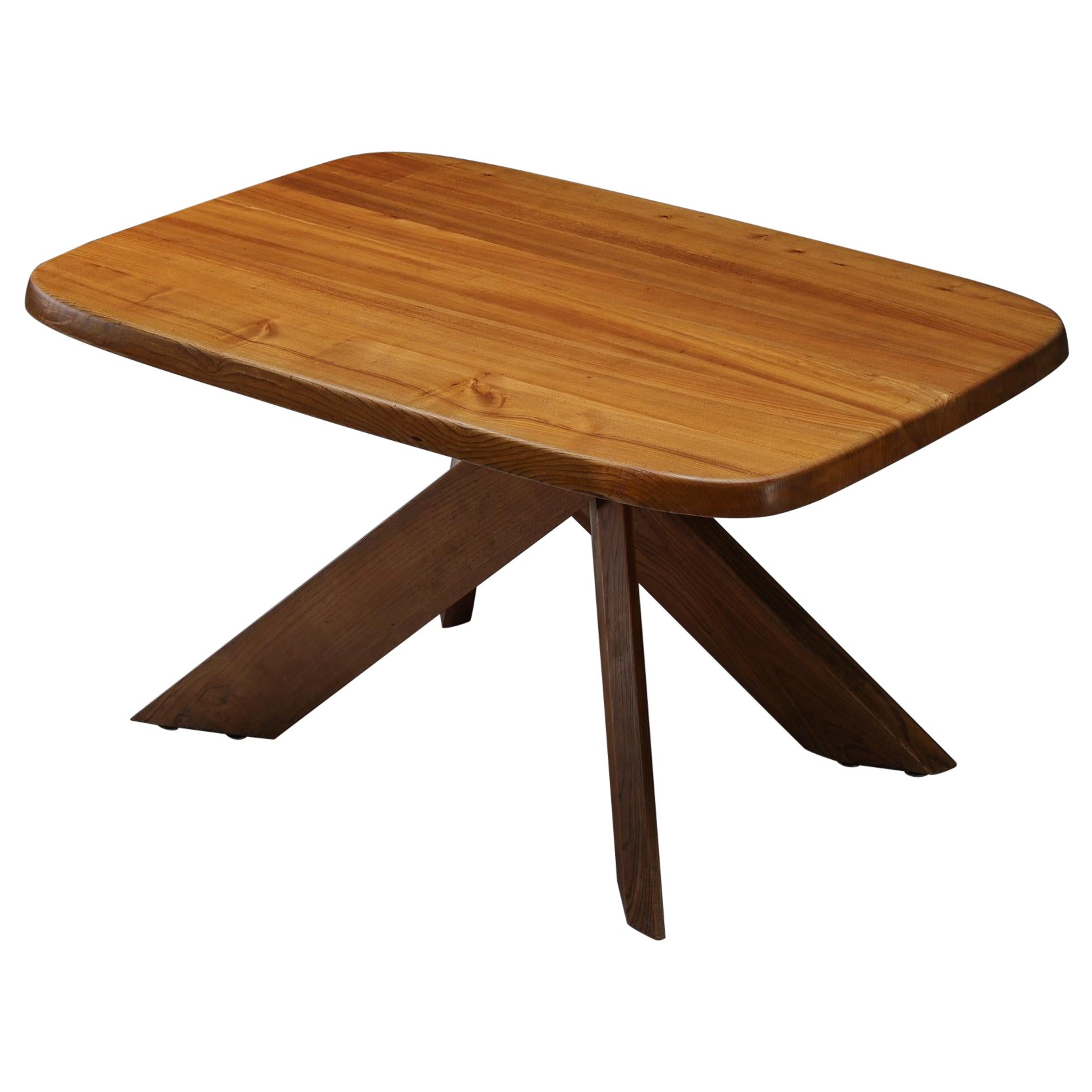 Pierre Chapo Solid Elm Dining Table Model 'T35b', Craftsmanship, France, 1960's For Sale