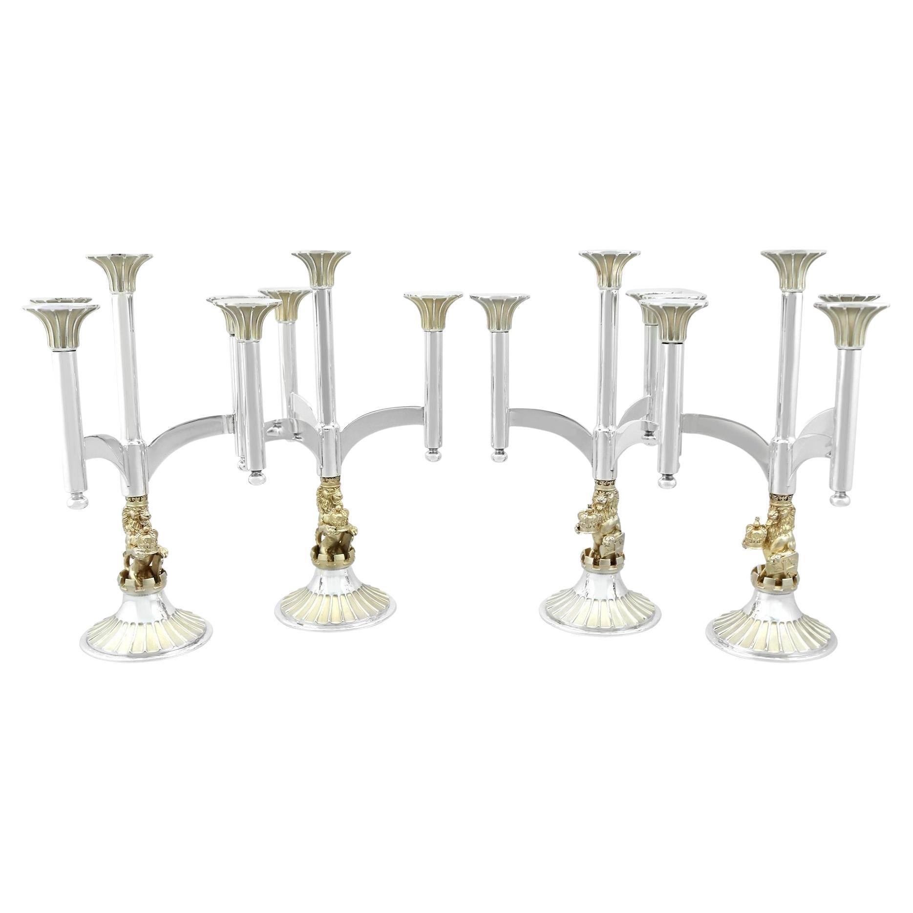 Par Of Sterling Silver 5 Light Candelabra For Sale at 1stDibs