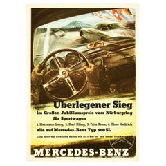 Original Vintage Motor Sport Advertising Poster Mercedes Benz Nurburgring 300SL