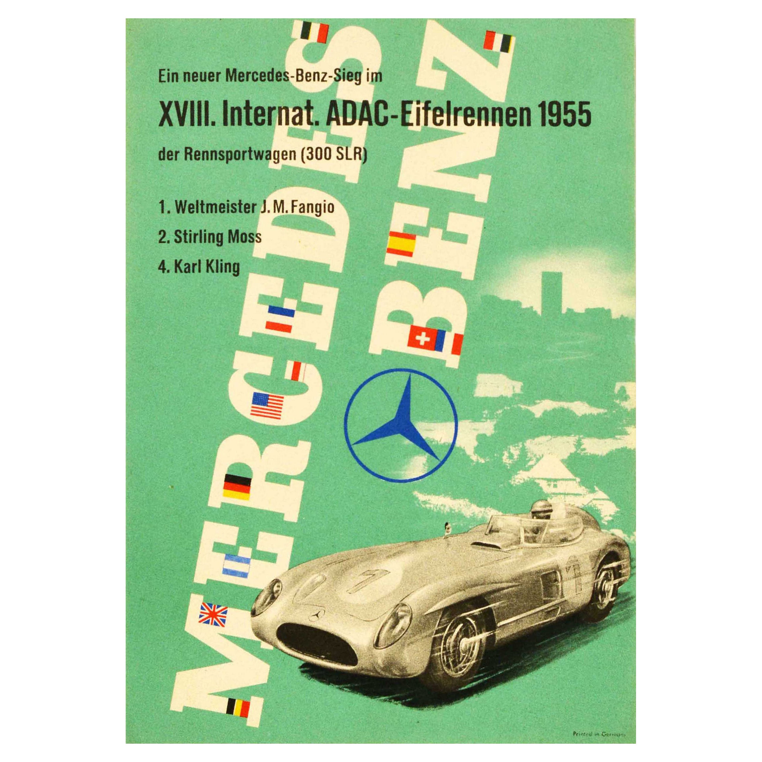 Original Vintage- Motorsport-Poster Mercedes Benz Victory ADAC 1955 300SLR Fangio im Angebot