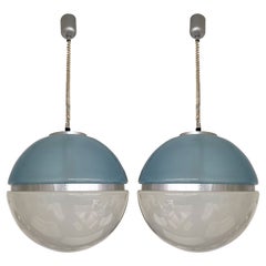 Mid-Century Space Age Pendant Light Ball Blue Perspex, 1970s