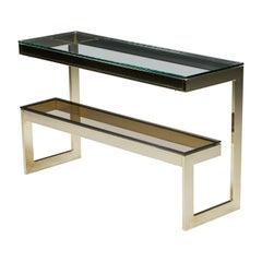 Hollywood Regency Gold Layered G Two-Tier Console Table by Belgo Chrome, 1980's