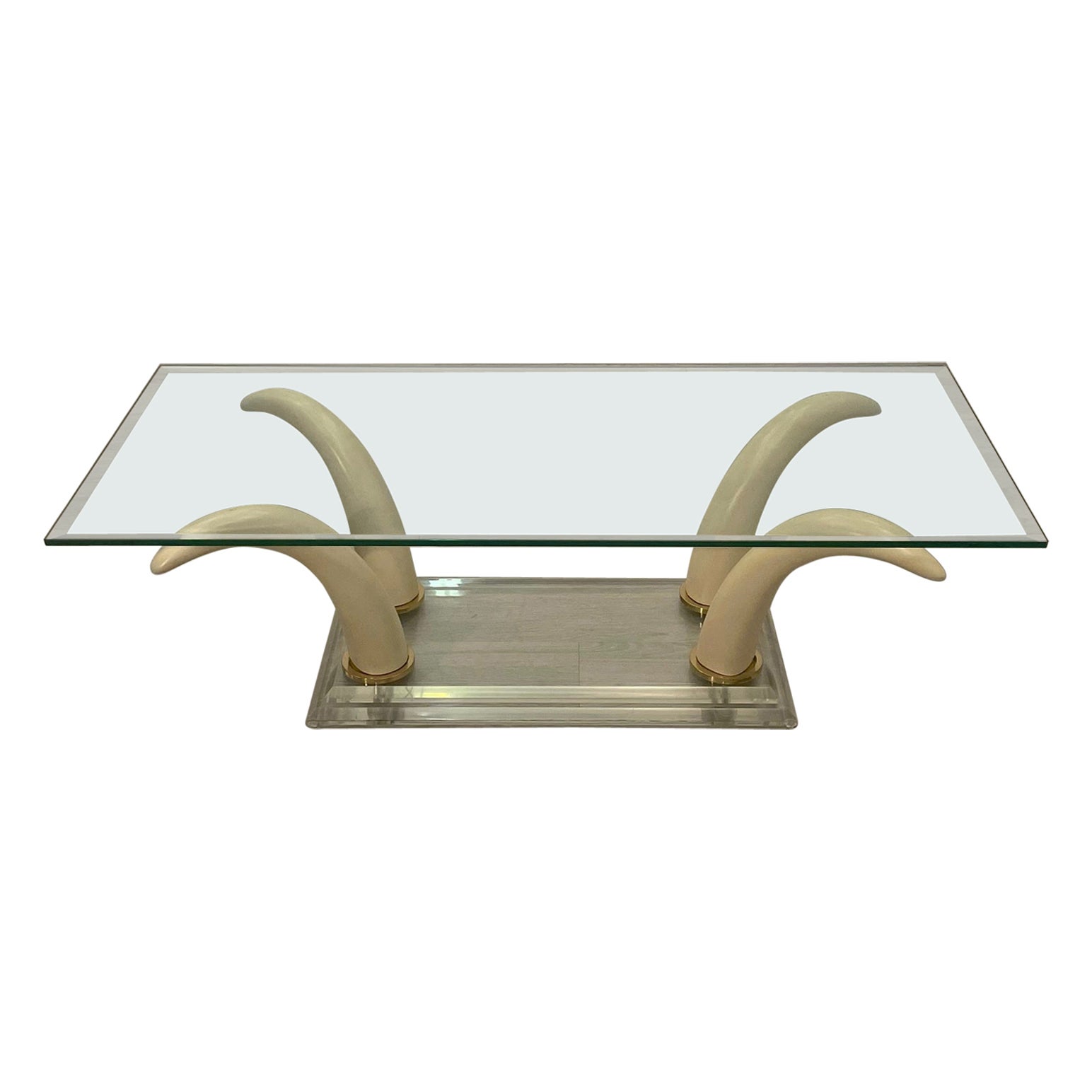 Sexy Faux Horn and Lucite Rectangular Mid Century Modern Coffee Table For Sale