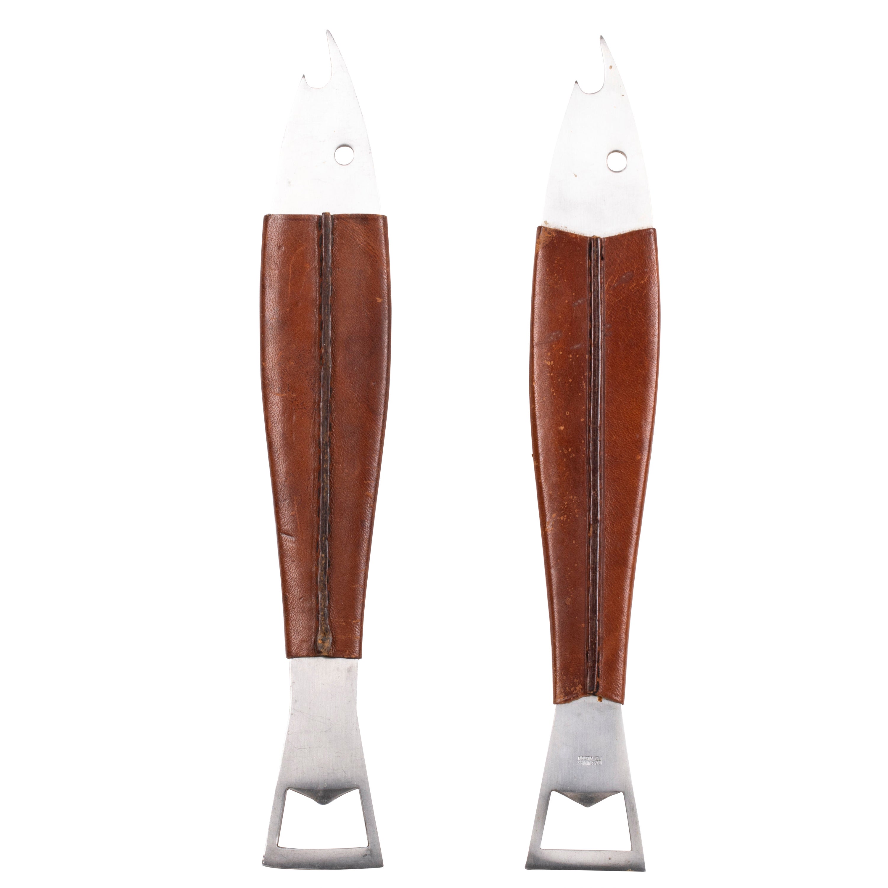 Carl Auböck Pair of Bottle Openers in Leather and Steel, Austria, 1960s