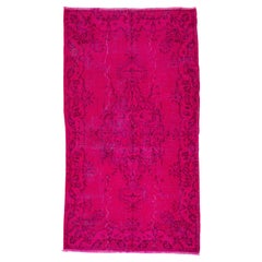 4x7 Ft Vintage Handmade Rug Overdyed in Fuchsia Pink, Great for Modern Interiors