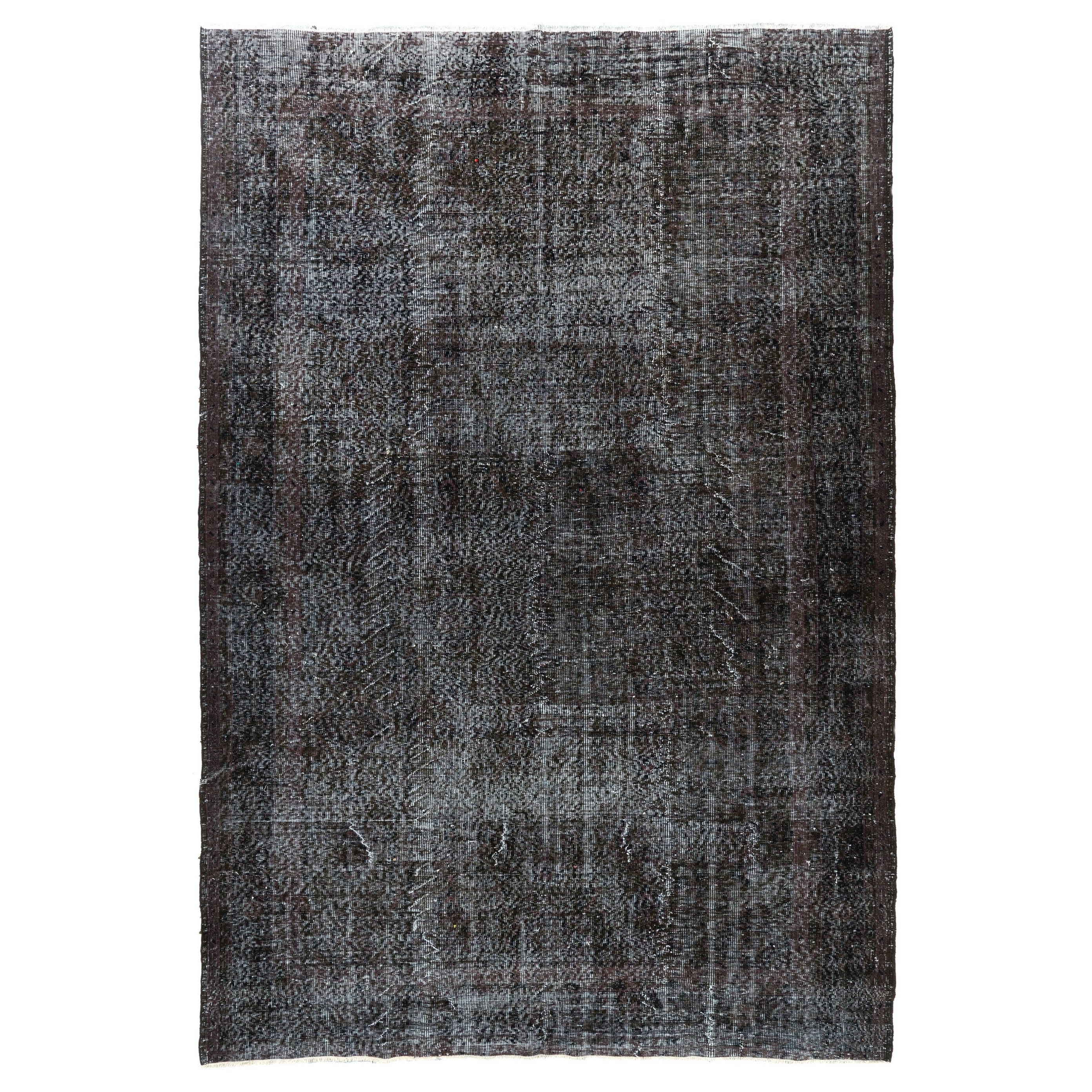 7x10.6 Ft 1950s Türkische Wolle Bereich Teppich in Solid Charcoal Gray. Handgefertigter Teppich