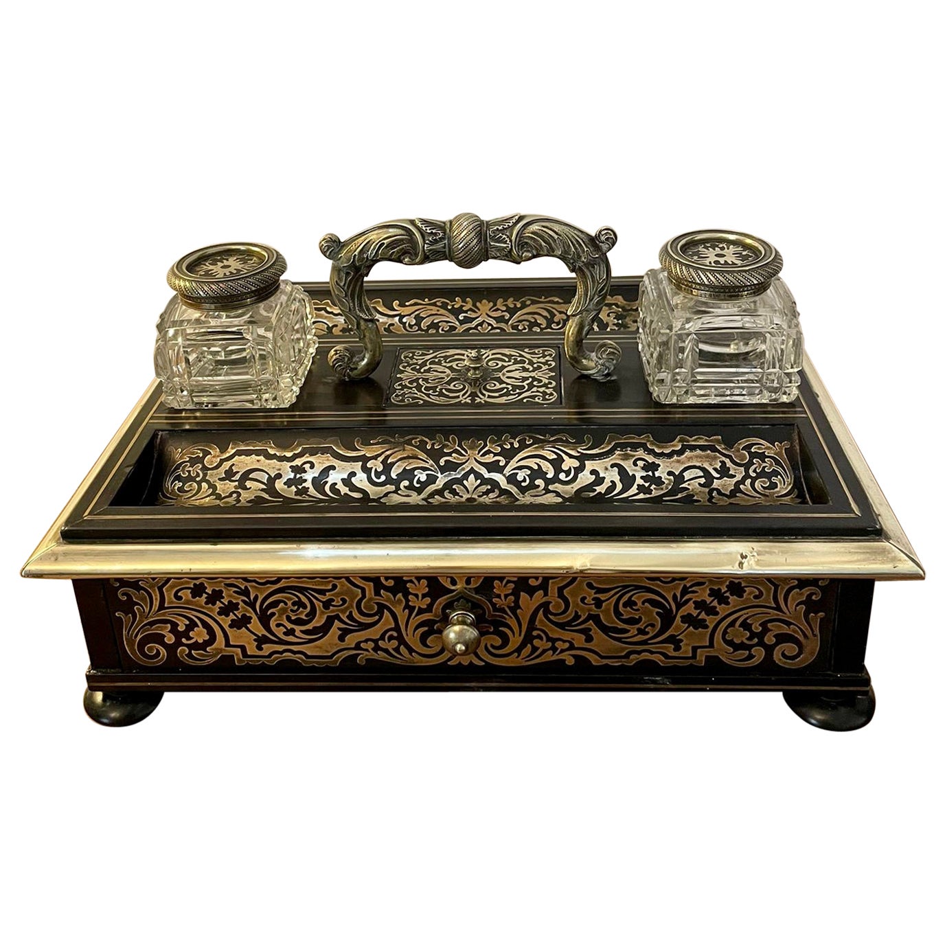 Fine Quality Antique Victorian French Freestanding Inlaid Boulle Desk Set For Sale