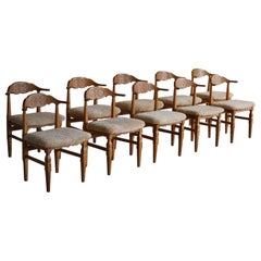 Vintage Henning Kjærnulf, Set of 10 Dining Chairs, Reupholstered in Lambswool, 1960s