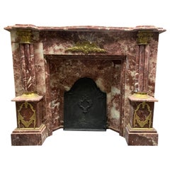 Vintage Fireplace Mantle in Red Marble with Brass Decorations, 1920s Italy