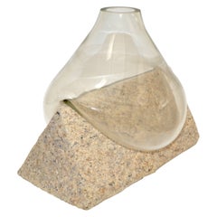 Mid-Century Modern 2 Piece Sculptural Blown Glass Vase Form Fit Triangle Stone