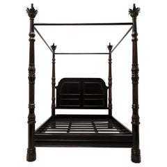Late 20th Century Black Distressed Transitional Four Post Canopy Queen Bed