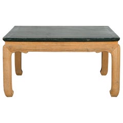 Ming Dynasty Style Coffee Table with Green Lacquer Top and Natural Patina